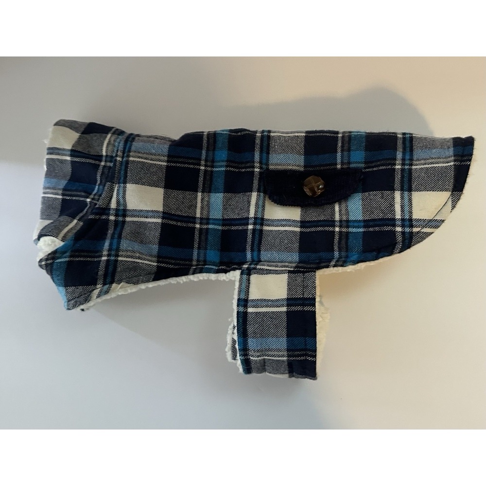 Simply Wag Fleece Lined Plaid Dog Jacket Coat Blue Black Pet Size Small